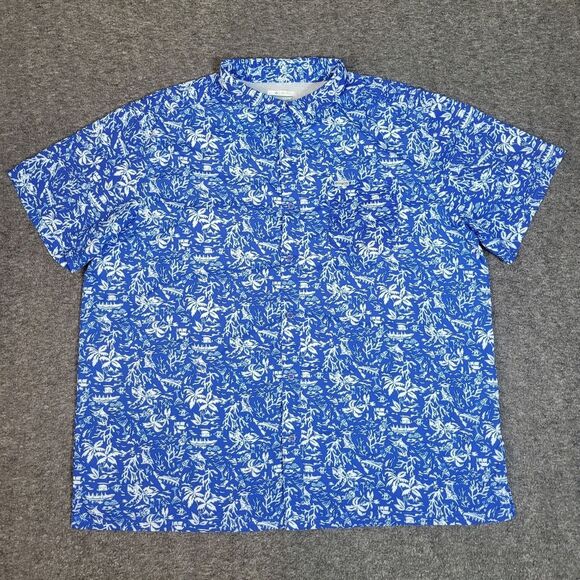Columbia PFG Super Slack Tide Camp Mens Fishing Shirt Size 2XL Blue Tropical - Picture 1 of 15